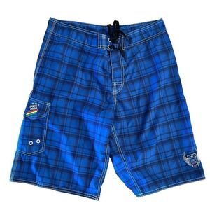 Billabong Mens Boardshorts Plaid Spellout Polyester Blue Black Size 34